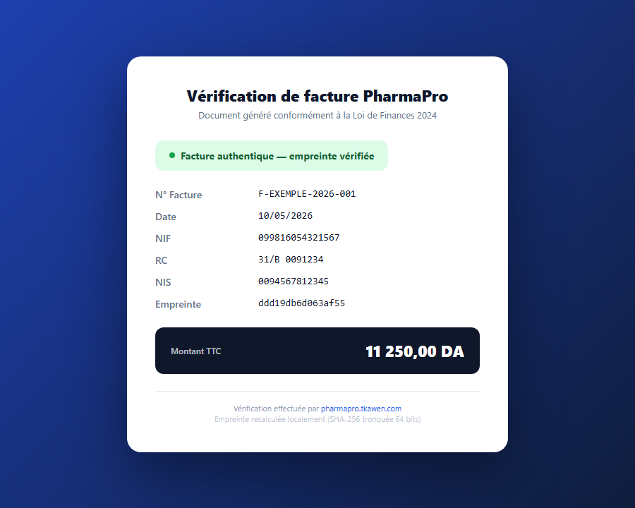 Page verte — facture authentique
